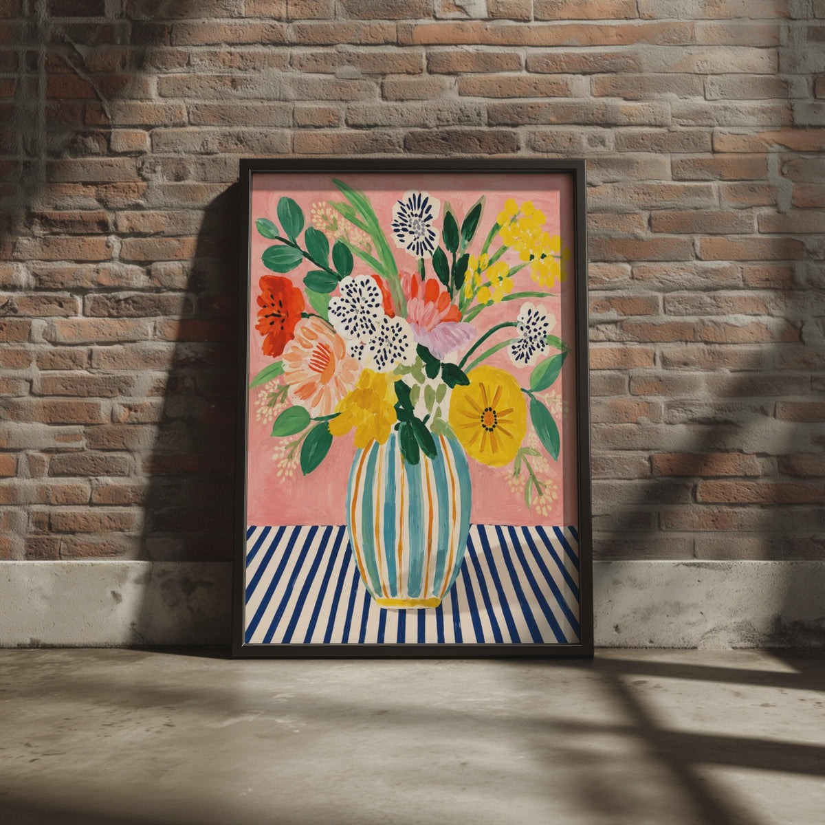 Maximalist Floral Vase Wall Art Print, Bold Blooms, Pink Background (A4)
