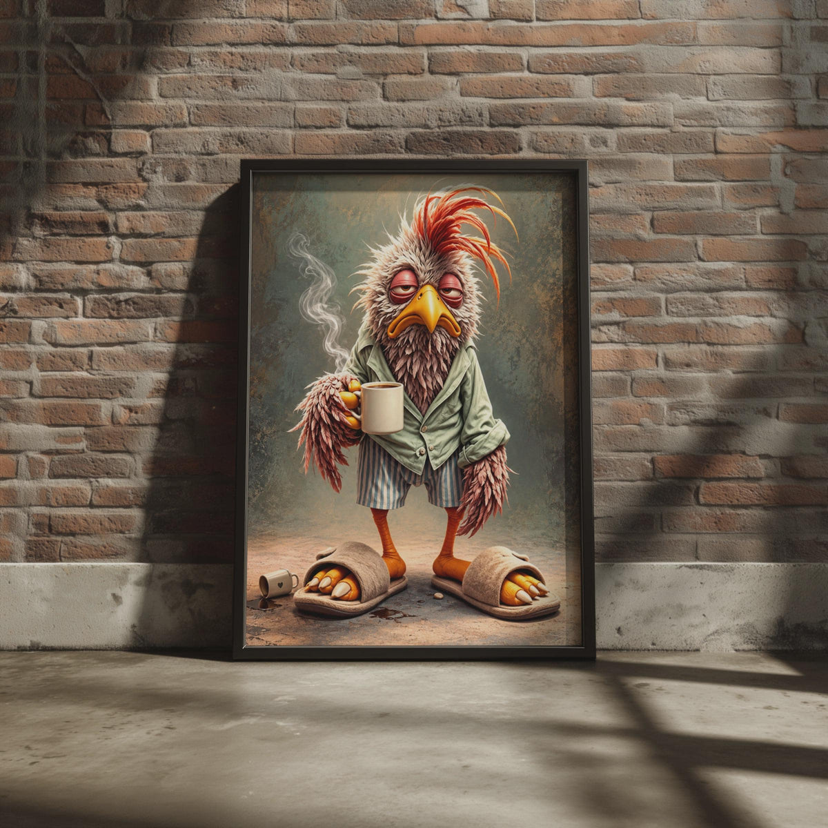 Grumpy Rooster Coffee Poster, Funny Kitchen Wall Art, Quirky Animal Decor (A4 Print)