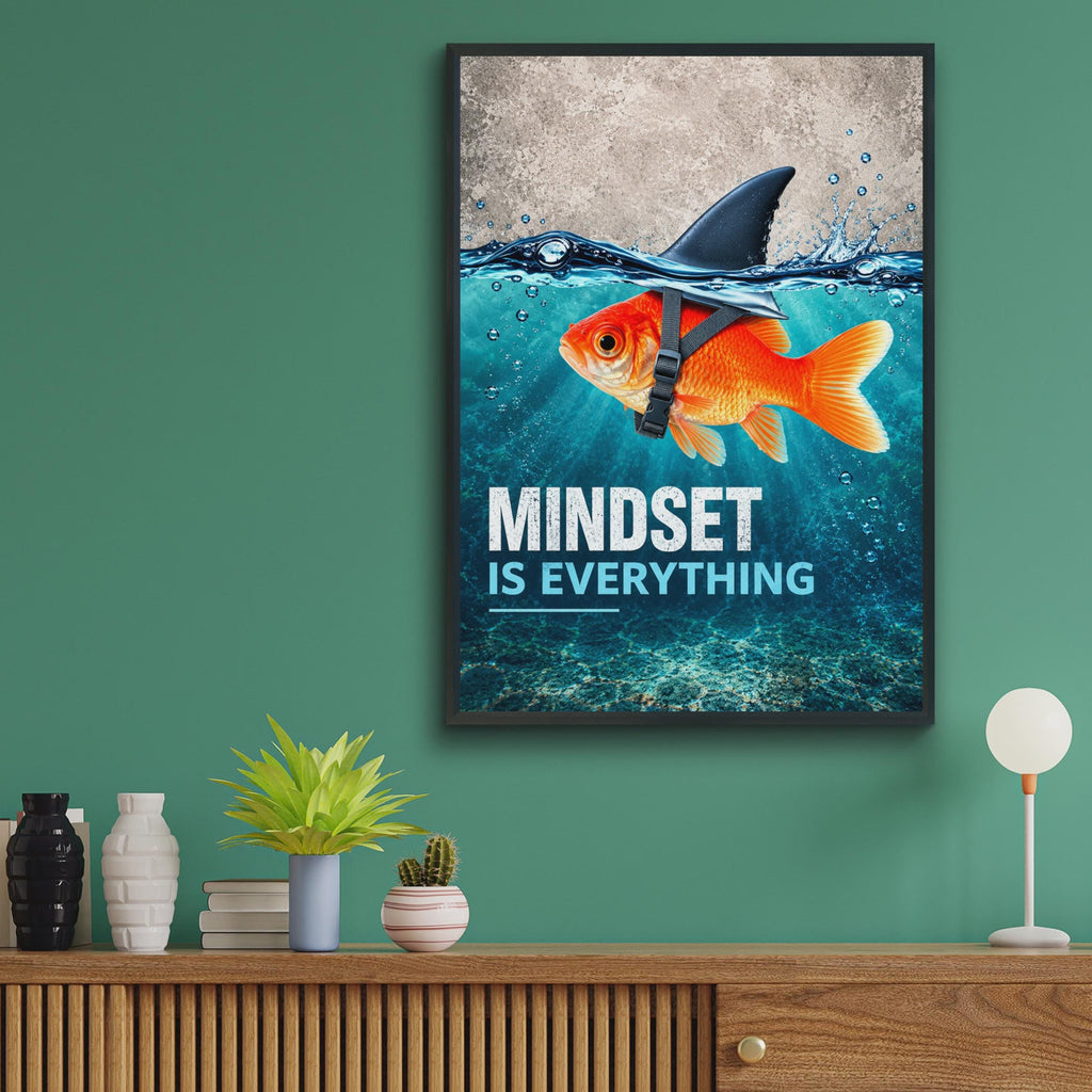 Mindset Is Everything Poster, Goldfish Shark Fin Wall Art, Motivational Quote Print (Physical)