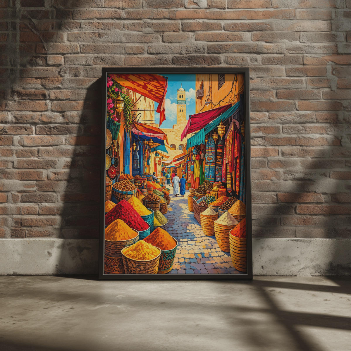 Moroccan Souk Wall Art Print, Vibrant Spice Market, North Africa Travel Decor (Poster)