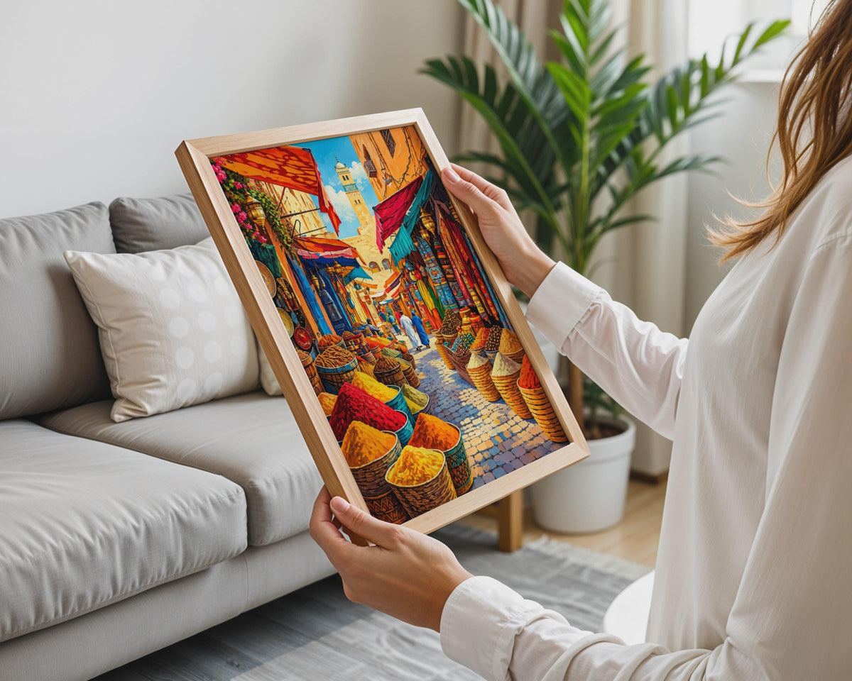 Moroccan Souk Wall Art Print, Vibrant Spice Market, North Africa Travel Decor (Poster)