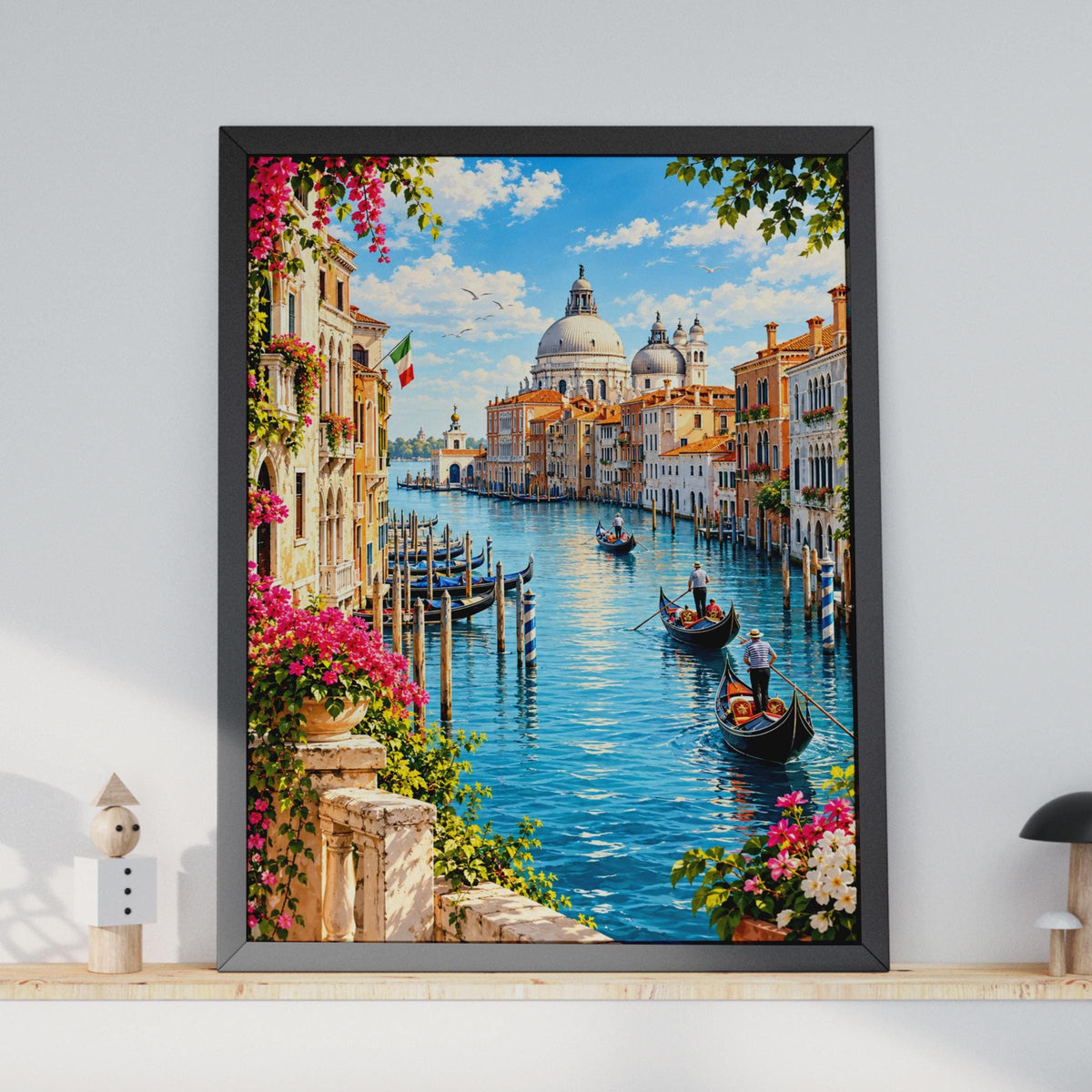 Venice Grand Canal Poster, Gondola Scene, Santa Maria della Salute, Italian Travel Art Print