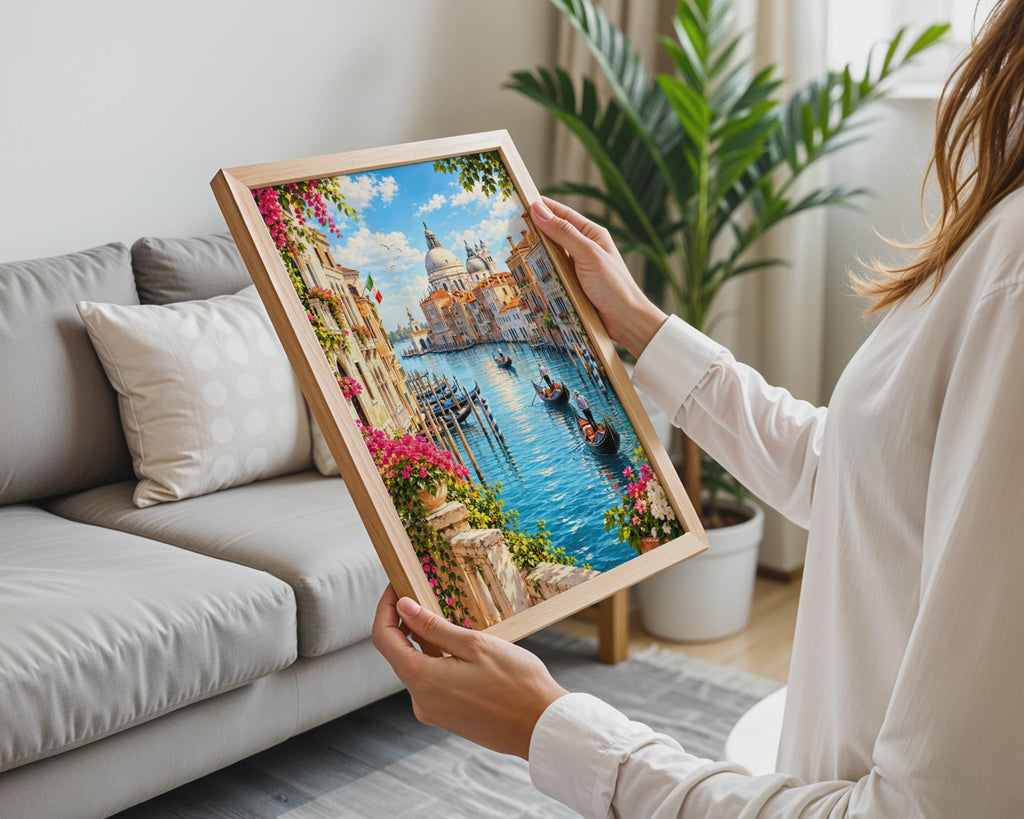 Venice Grand Canal Poster, Gondola Scene, Santa Maria della Salute, Italian Travel Art Print