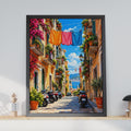 Mediterranean Alley Art Print, Colorful Italian Street, Bougainvillea Wall Decor (Digital Download)