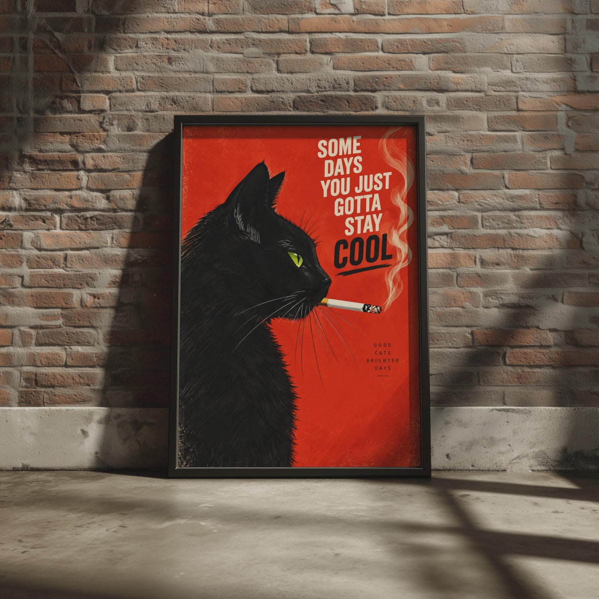 Retro Black Cat Poster, Bold Red Background, Vintage Style Print (A4)