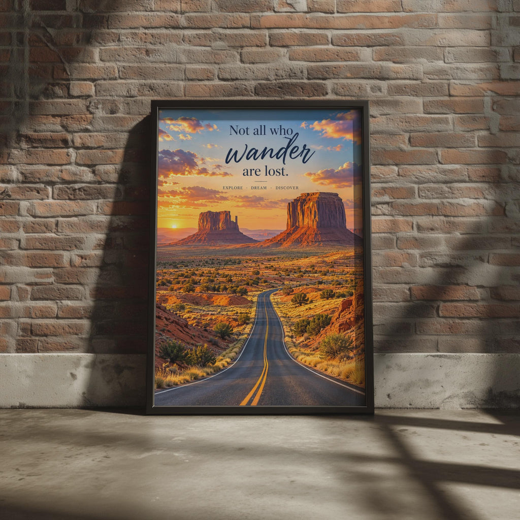Not All Who Wander Poster, Monument Valley Desert Road Trip Art