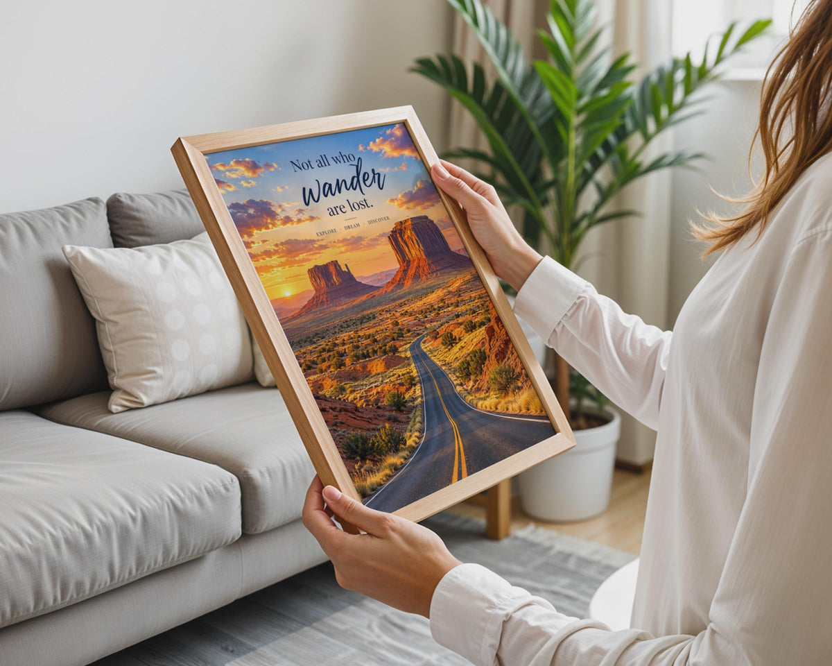 Not All Who Wander Poster, Monument Valley Desert Road Trip Art