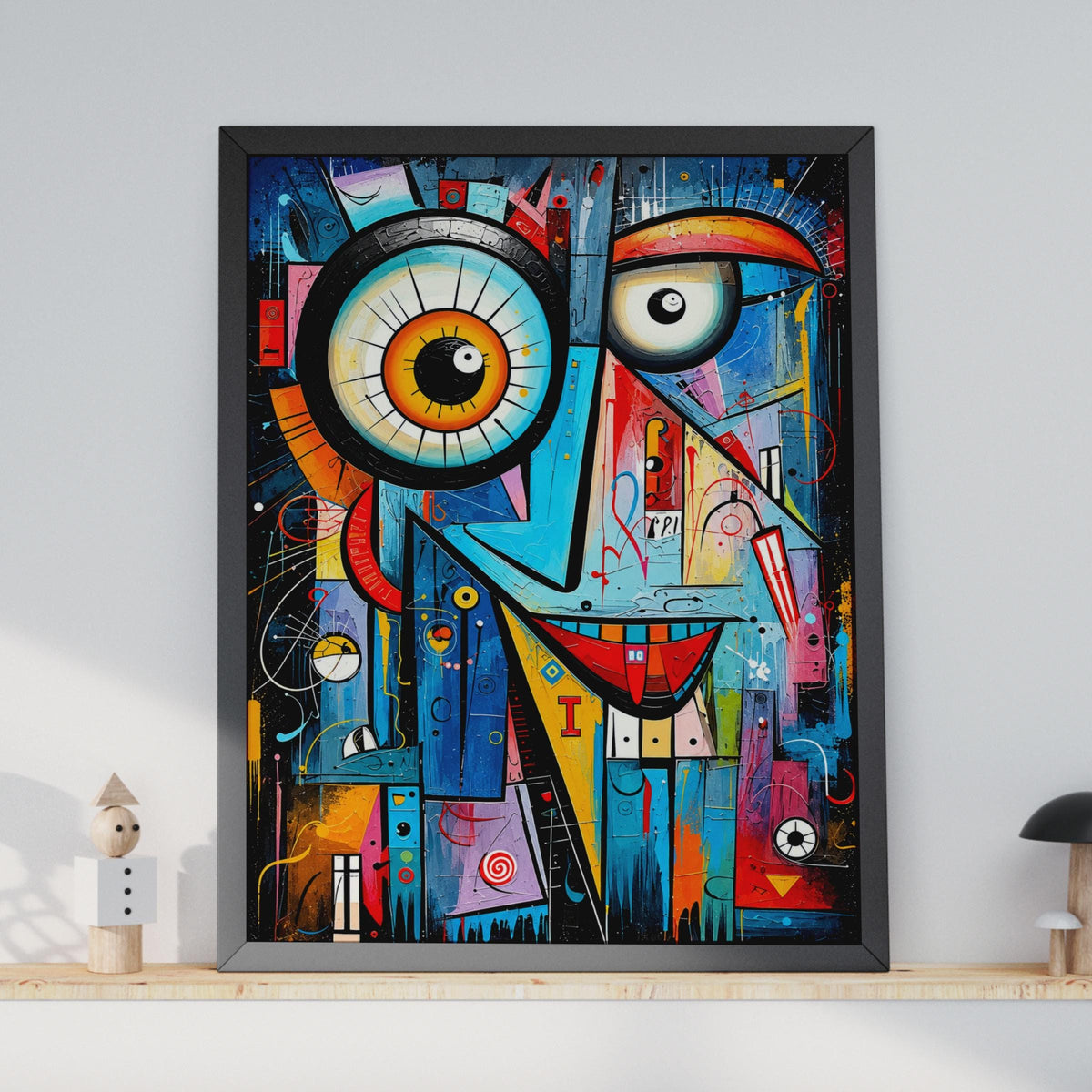 Abstract Cubist Face Poster, Bold Graffiti Style, Pop Art Wall Decor