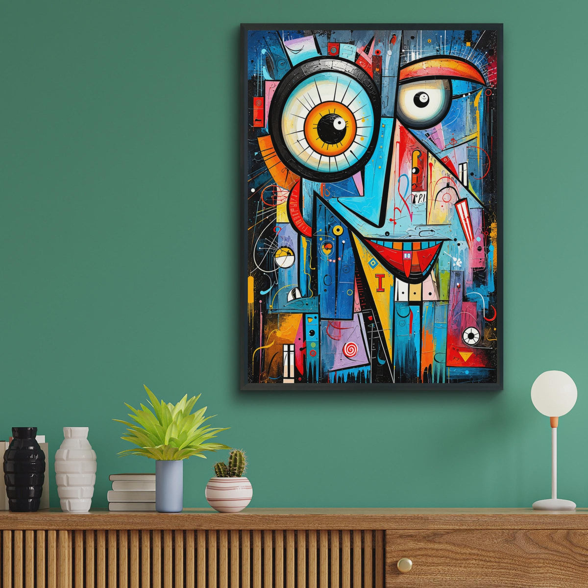 Abstract Cubist Face Poster, Bold Graffiti Style, Pop Art Wall Decor