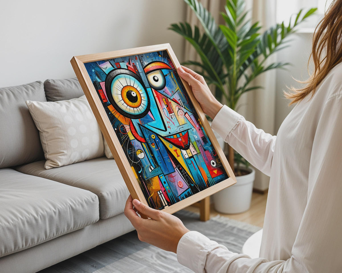 Abstract Cubist Face Poster, Bold Graffiti Style, Pop Art Wall Decor