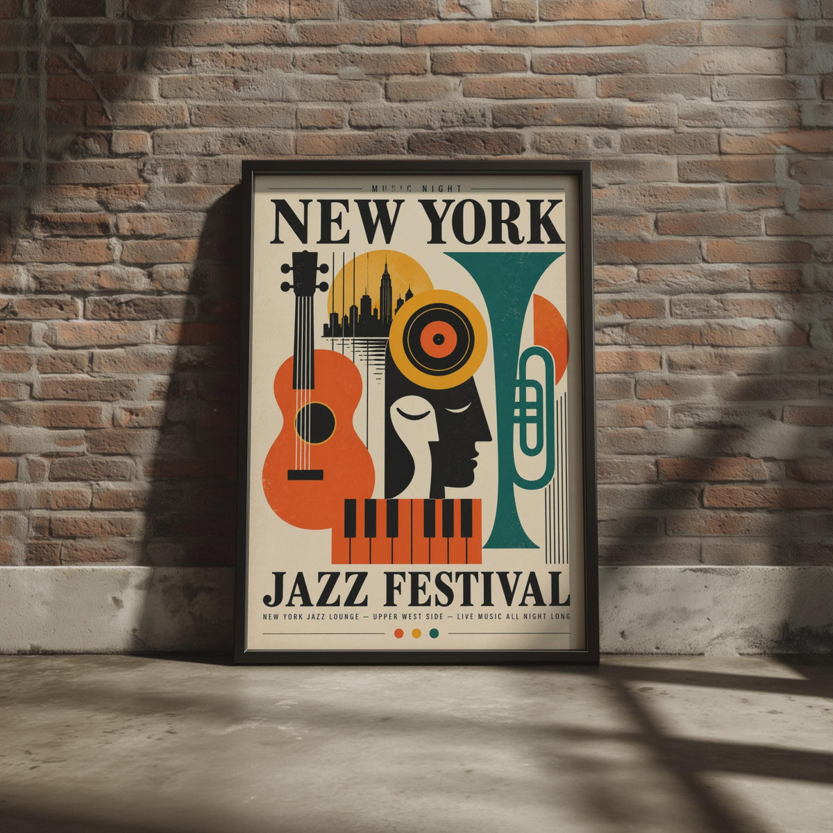 New York Jazz Festival Poster, Retro Music Wall Art, NYC Skyline Print (Mid-Century Style)