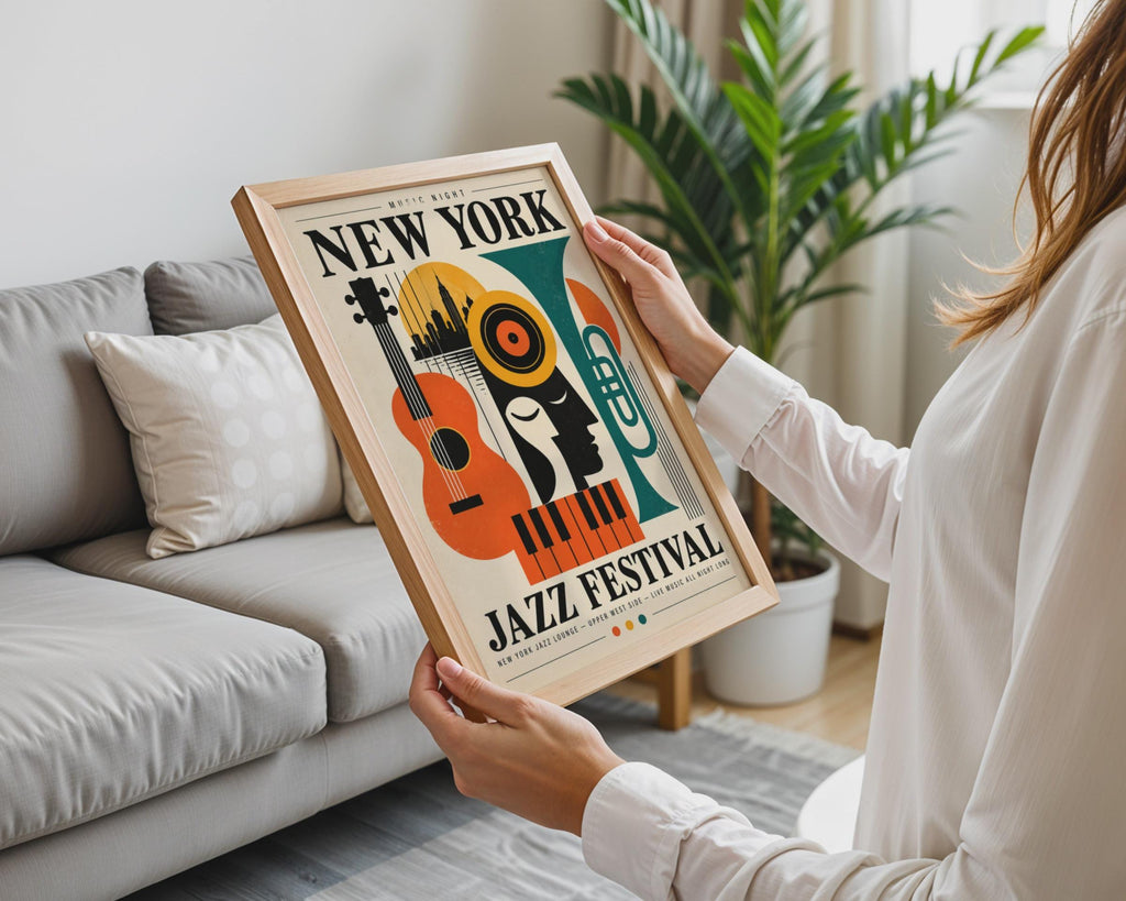 New York Jazz Festival Poster, Retro Music Wall Art, NYC Skyline Print (Mid-Century Style)