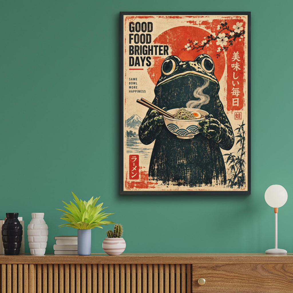 Vintage Frog Ramen Poster, Japanese Ukiyo-e Style Wall Art (A4)