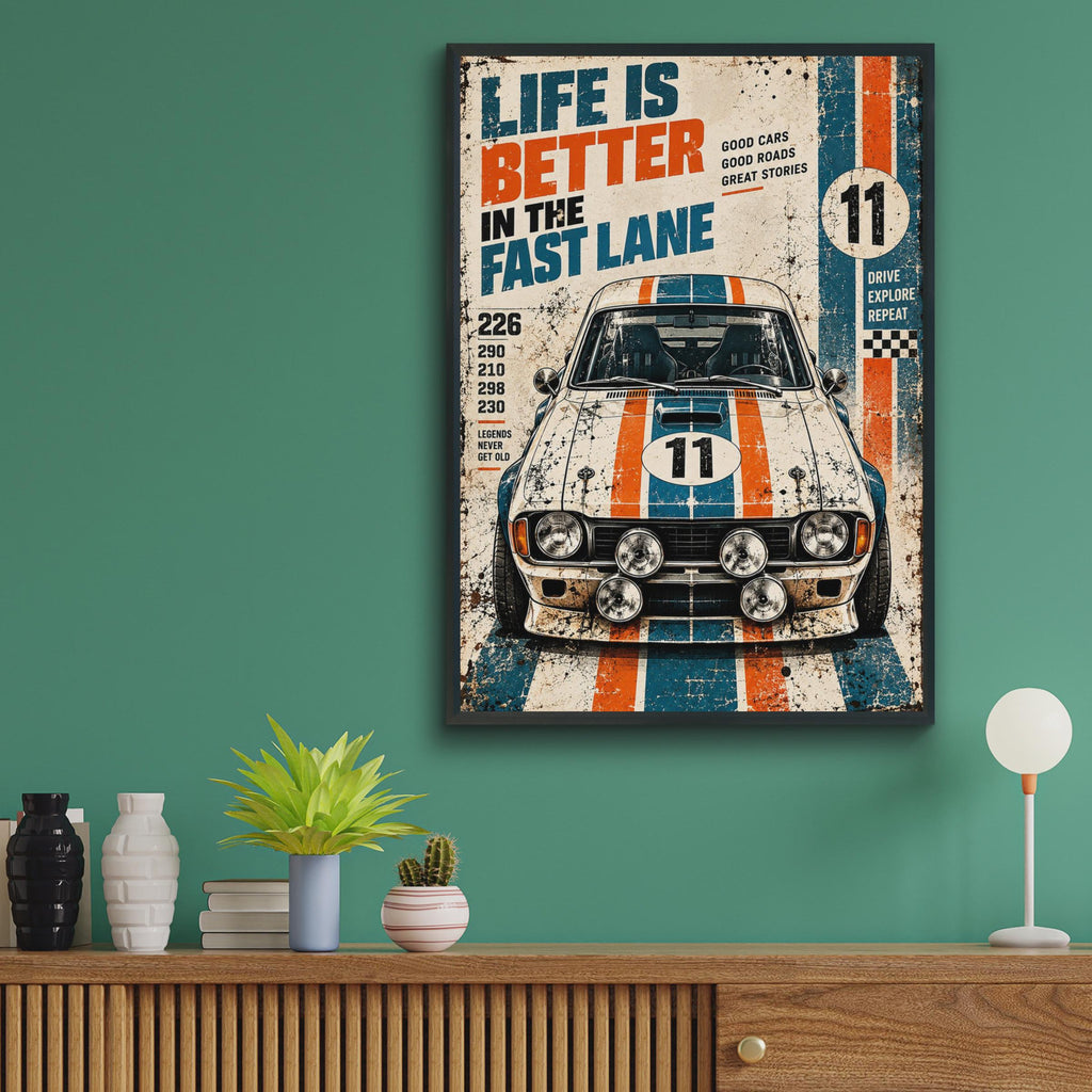 Retro Racing Car Poster, Vintage Garage Wall Art, Motorsport Gift (Print)