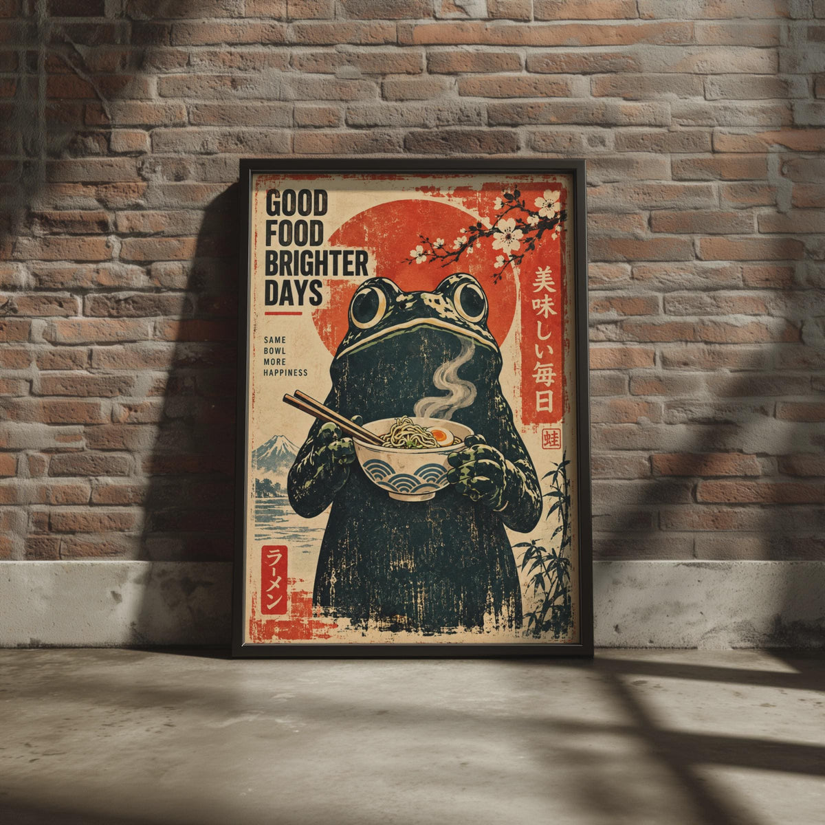 Vintage Frog Ramen Poster, Japanese Ukiyo-e Style Wall Art (A4)