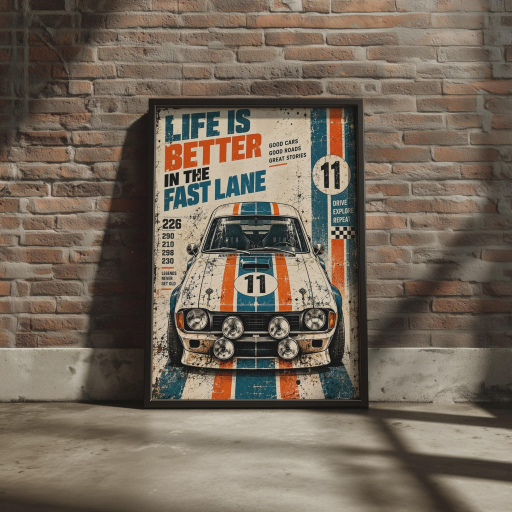 Retro Racing Car Poster, Vintage Garage Wall Art, Motorsport Gift (Print)