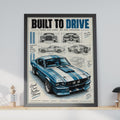 Built To Drive Shelby Mustang Blueprint Poster, Vintage Muscle Car Art (A4 Print)