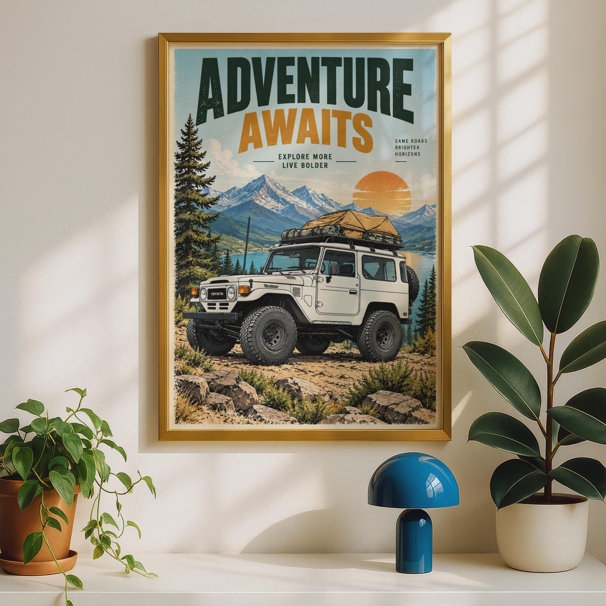 Adventure Awaits Toyota Land Cruiser FJ40 Poster, Retro Off-Road 4x4 Wall Art (Print)