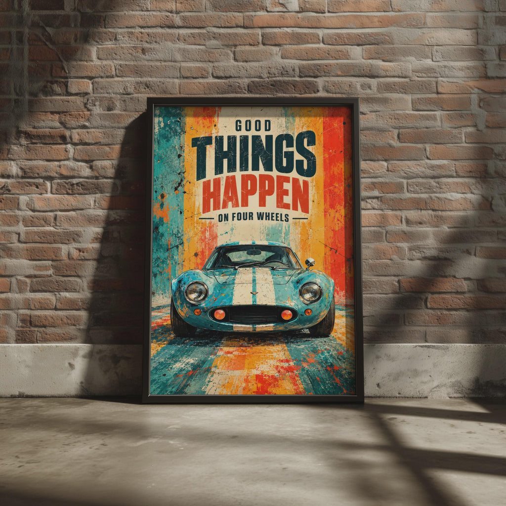Retro GT Racing Car Poster, Vintage Motorsport Art, Car Lover Gift