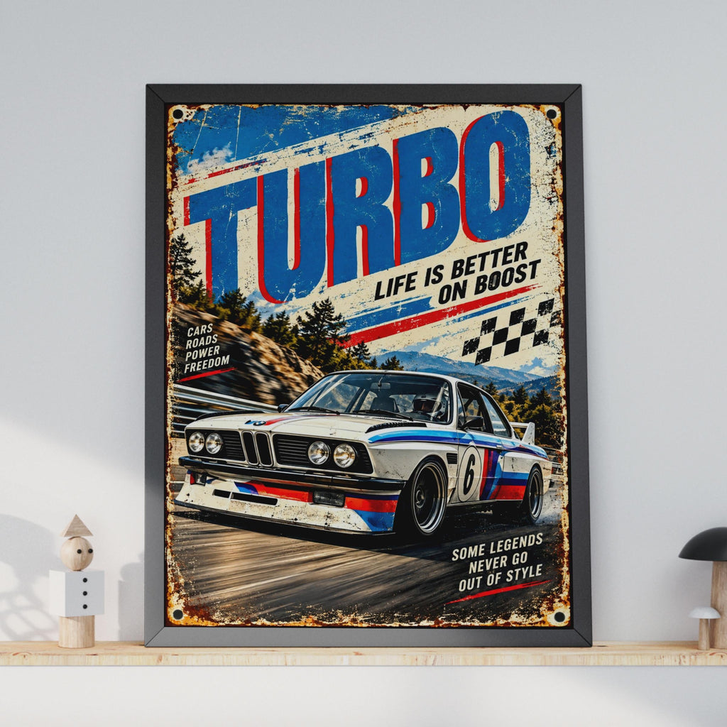 Vintage BMW Turbo Racing Poster, Retro Motorsport Wall Art (Digital Print)