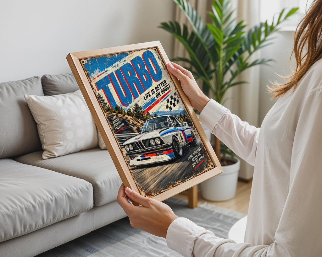 Vintage BMW Turbo Racing Poster, Retro Motorsport Wall Art (Digital Print)