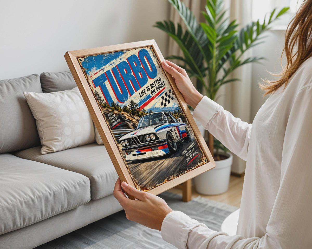 Vintage BMW Turbo Racing Poster, Retro Motorsport Wall Art (Digital Print)