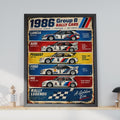 1986 Group B Rally Cars Poster: Lancia, Audi, Peugeot, Ford, MG Wall Art Print