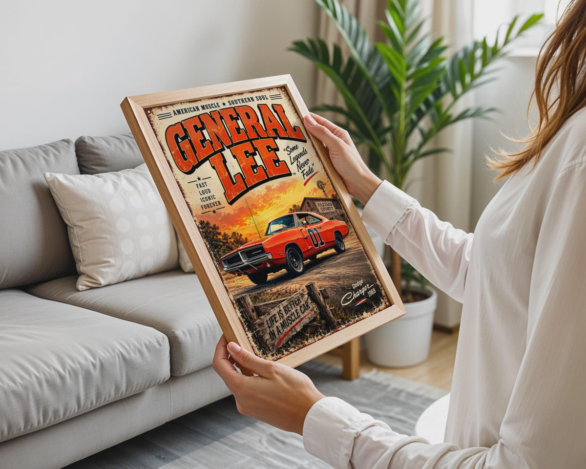 General Lee 1969 Dodge Charger Poster, Dukes of Hazzard Retro Wall Art (A4)