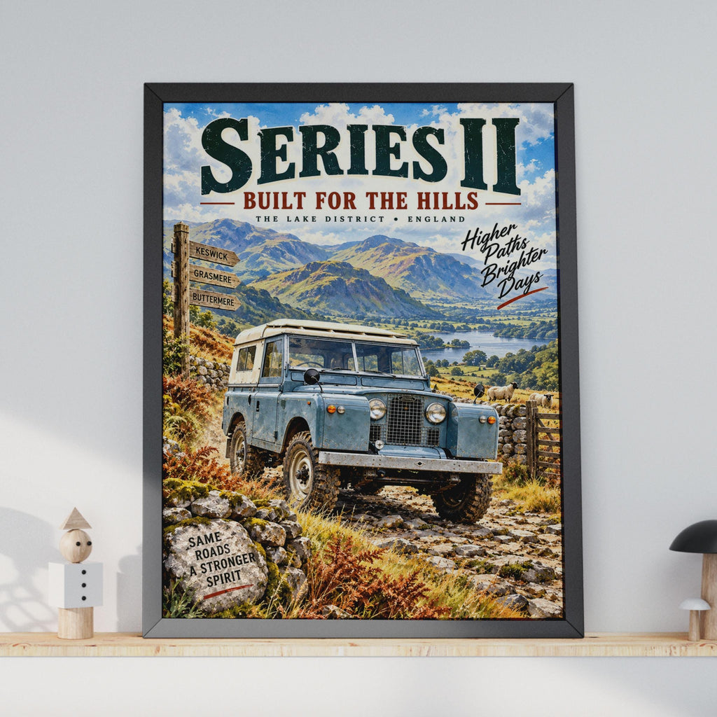 Land Rover Series II Lake District Poster, Vintage Wall Art, England Gift