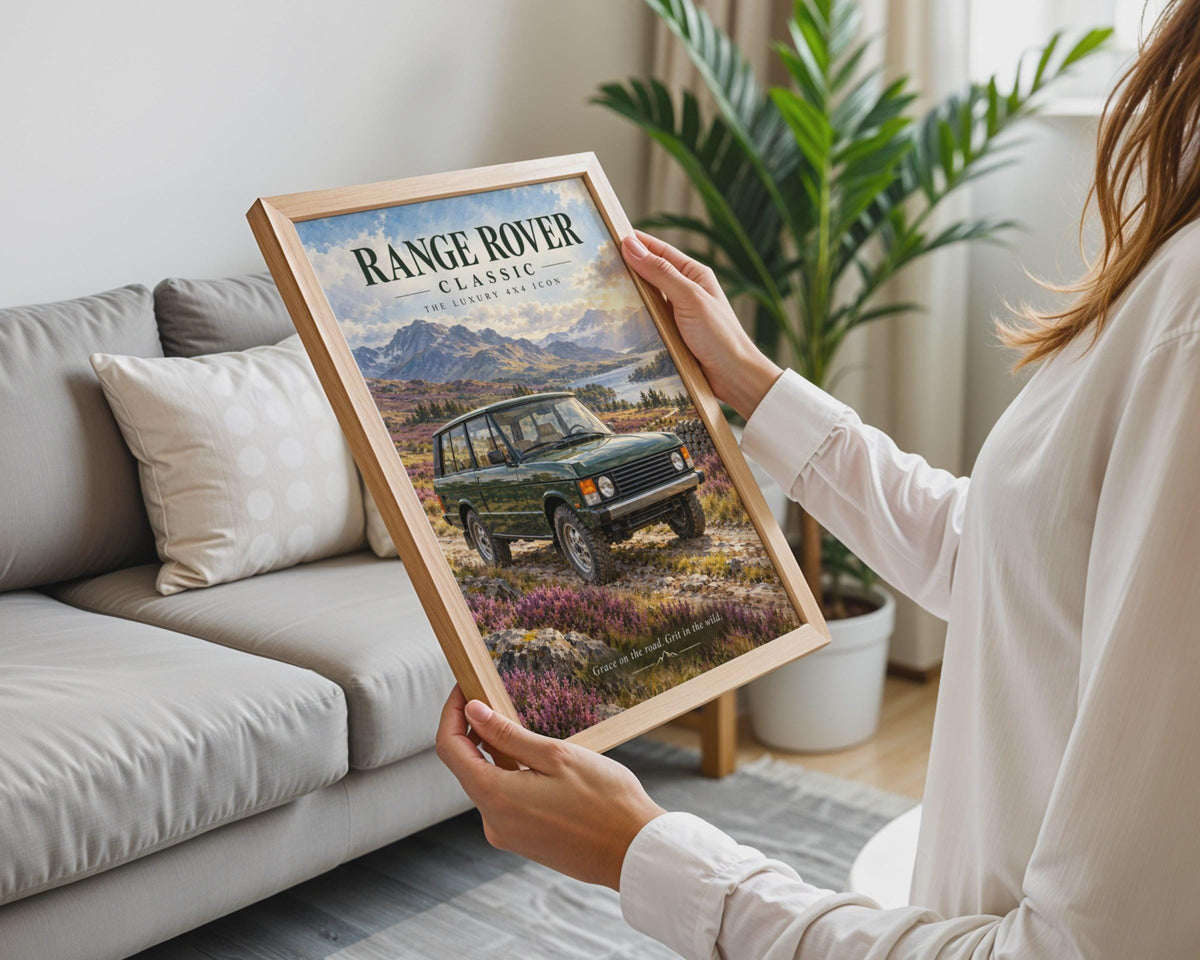 Range Rover Classic Poster, Luxury 4x4 Icon, Scottish Highlands Landscape (Print)