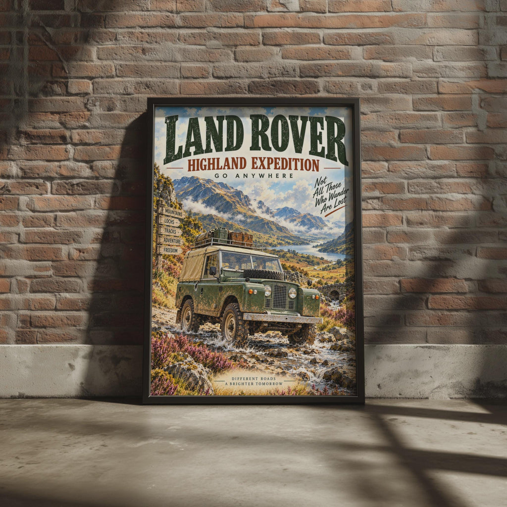 Land Rover Highland Expedition Poster, Vintage 4x4 Off-Road Wall Art (A4)