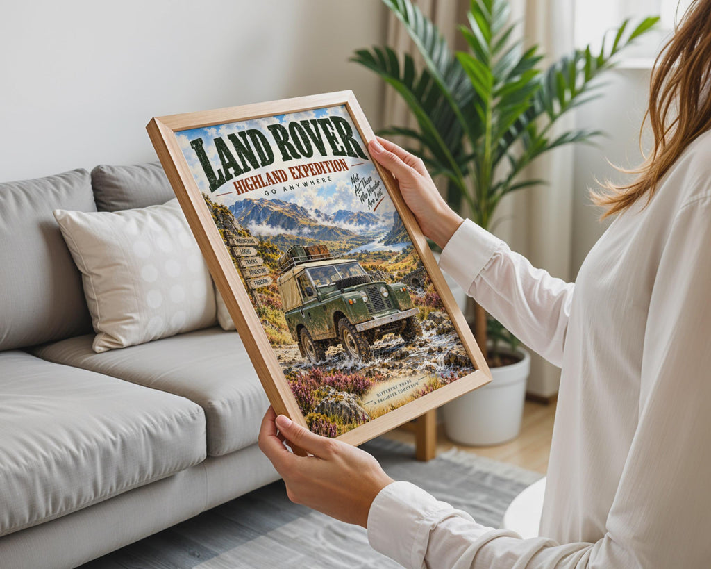 Land Rover Highland Expedition Poster, Vintage 4x4 Off-Road Wall Art (A4)