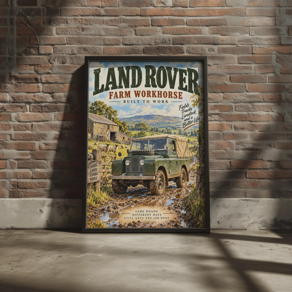 Land Rover Series One Farm Workhorse Poster, Retro Countryside Wall Art (A4)