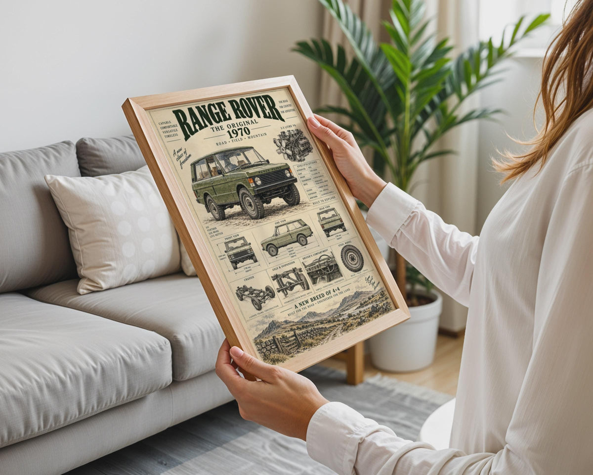 1970 Range Rover Blueprint Poster, Vintage 4x4 Car Art, Off-Road Garage Decor