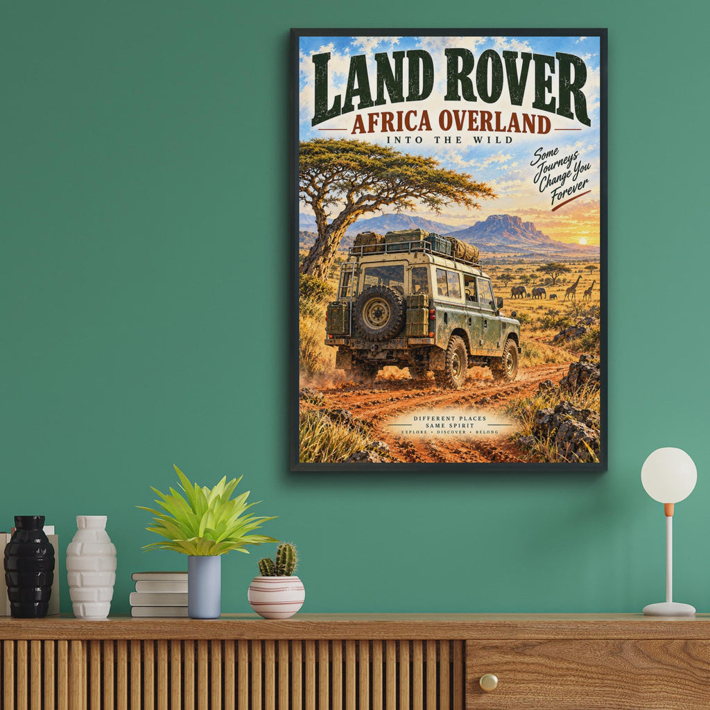 Land Rover Africa Overland Safari Poster 4x4 Adventure Print Off Road Wall Art Defender Savanna Sunset