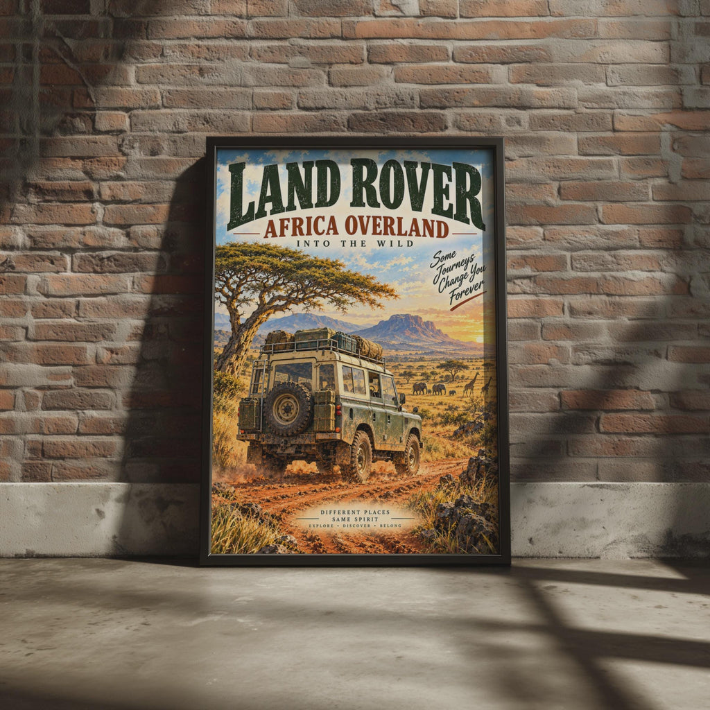 Land Rover Africa Overland Safari Poster 4x4 Adventure Print Off Road Wall Art Defender Savanna Sunset