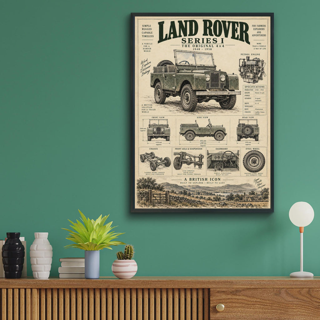 Land Rover Series I Blueprint Poster, Vintage 4x4 Technical Art Print (1948-1958)