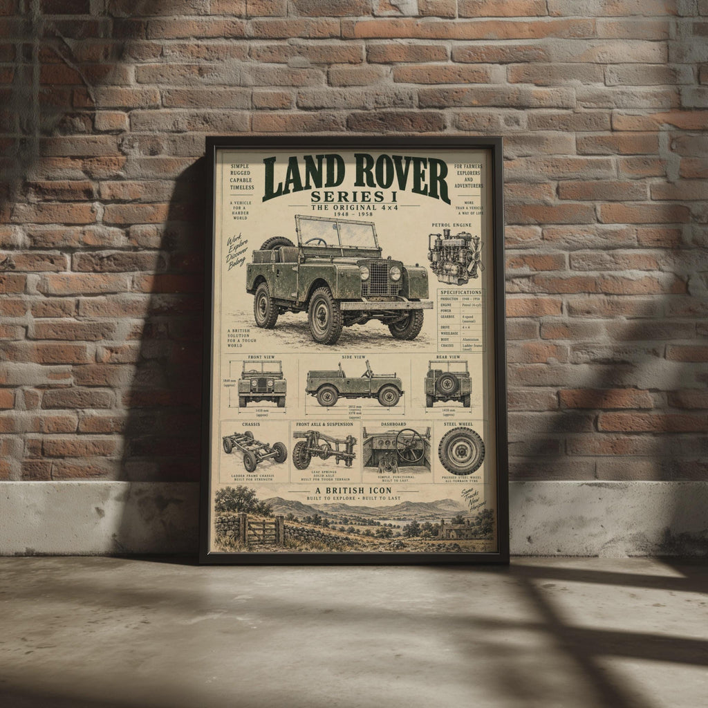 Land Rover Series I Blueprint Poster, Vintage 4x4 Technical Art Print (1948-1958)