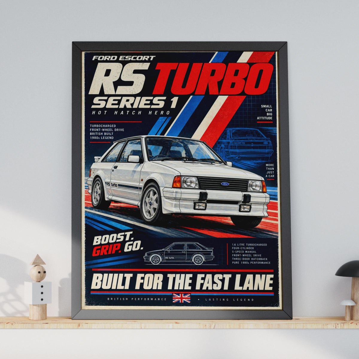 Ford Escort RS Turbo Series 1 Poster, Hot Hatch Wall Art, 1980s Classic Car Print, British Retro Motorsport Decor, Fast Lane