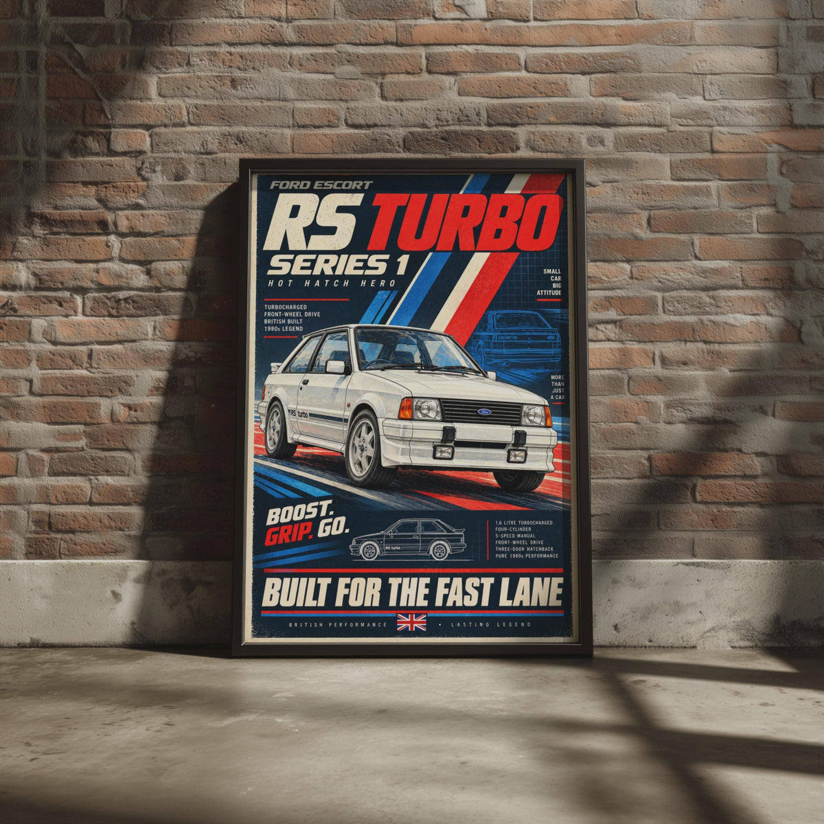 Ford Escort RS Turbo Series 1 Poster, Hot Hatch Wall Art, 1980s Classic Car Print, British Retro Motorsport Decor, Fast Lane
