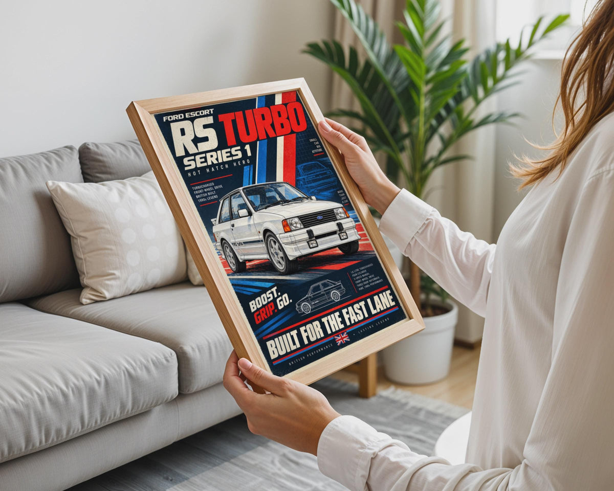 Ford Escort RS Turbo Series 1 Poster, Hot Hatch Wall Art, 1980s Classic Car Print, British Retro Motorsport Decor, Fast Lane