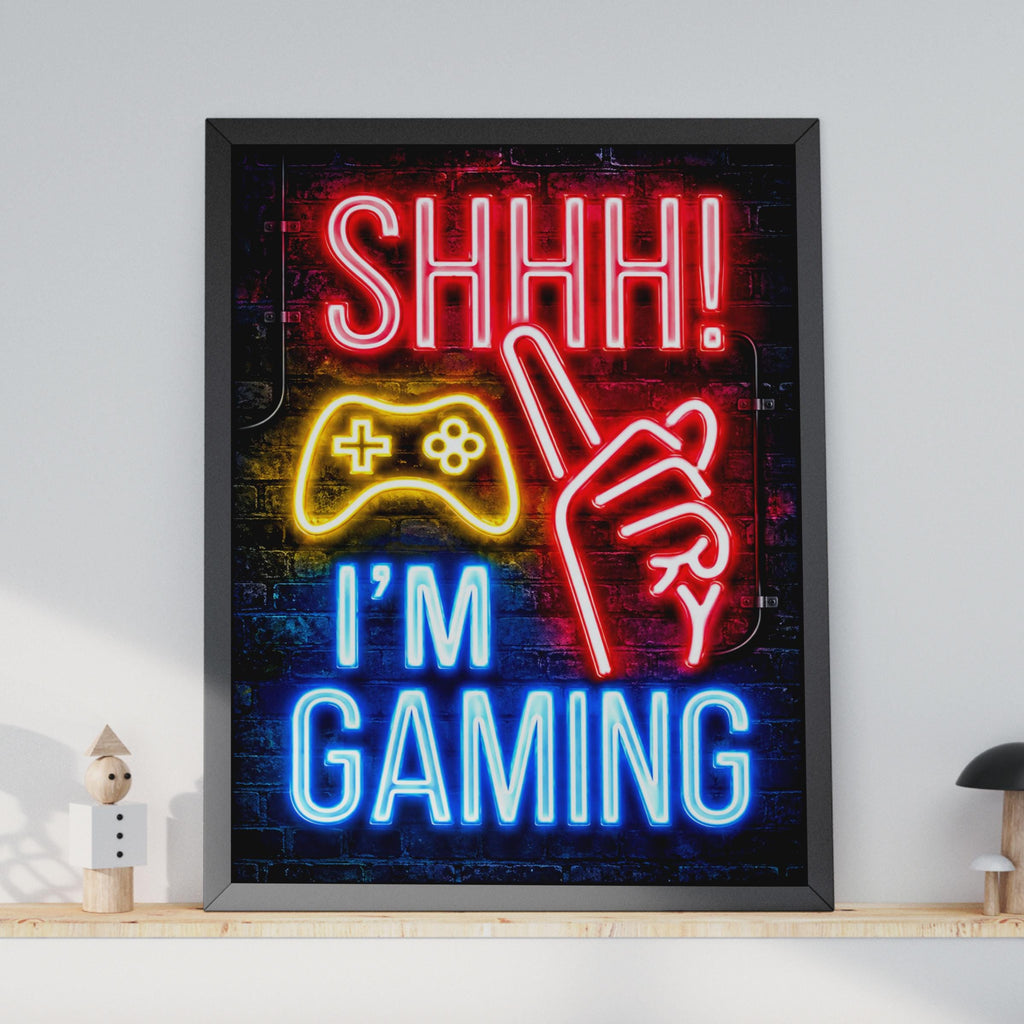 Neon Gaming Poster, Shhh I'm Gaming, Arcade Wall Art (Print)