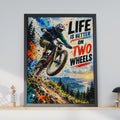 Mountain Biking Poster, Downhill Rider, Coastal Sunset, Grunge Typography (Print)