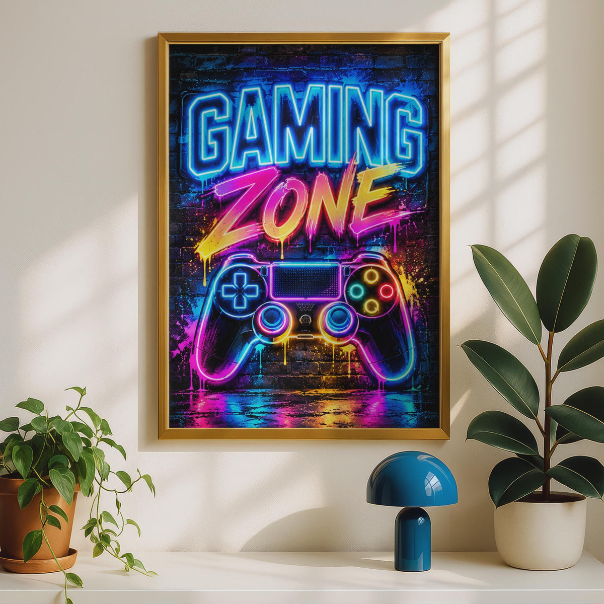 Neon Gaming Zone Poster, Graffiti Style Controller Wall Art (Printed Poster)
