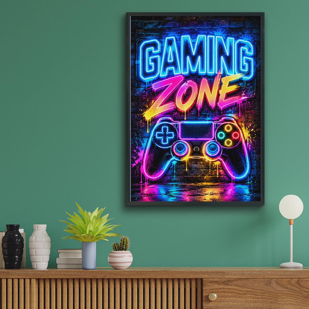 Neon Gaming Zone Poster, Graffiti Style Controller Wall Art (Printed Poster)
