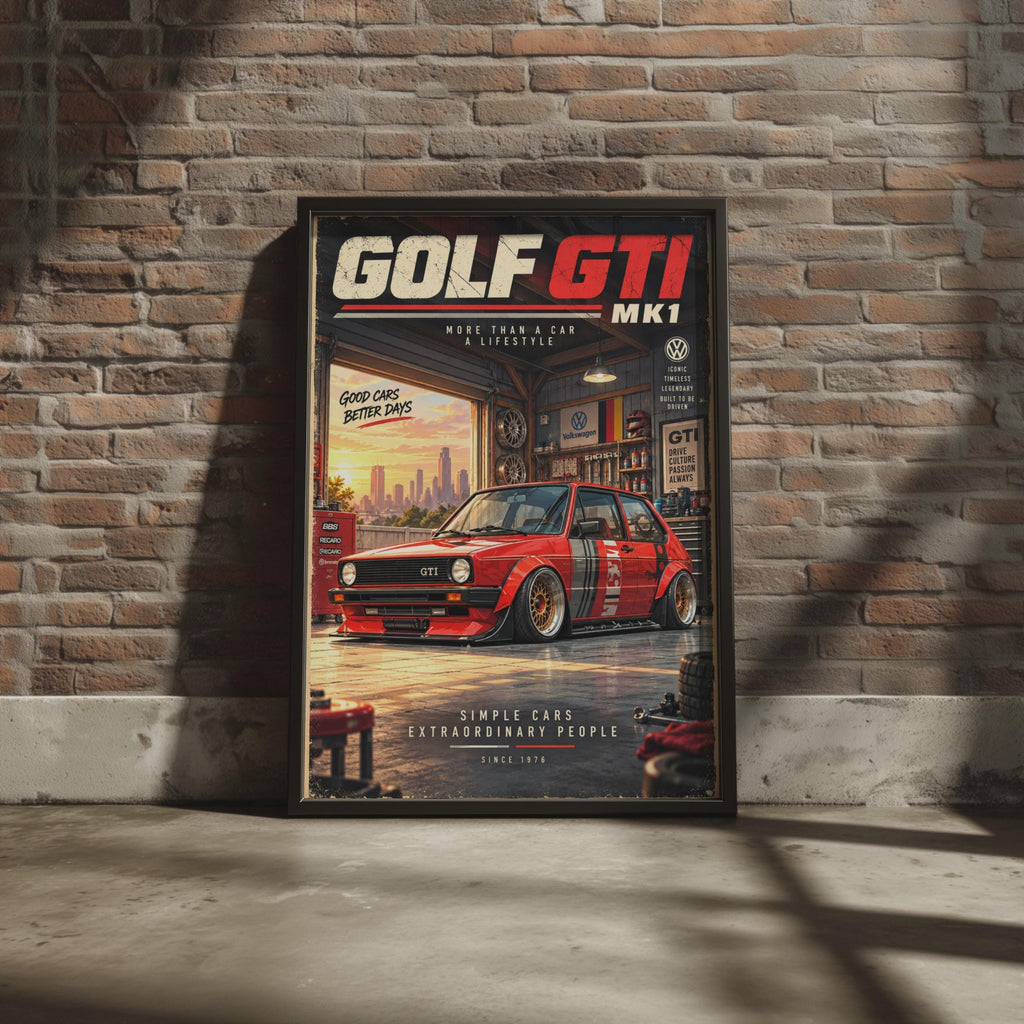 VW Golf GTI MK1 Poster, Retro Garage Art, Car Enthusiast Gift (A4)