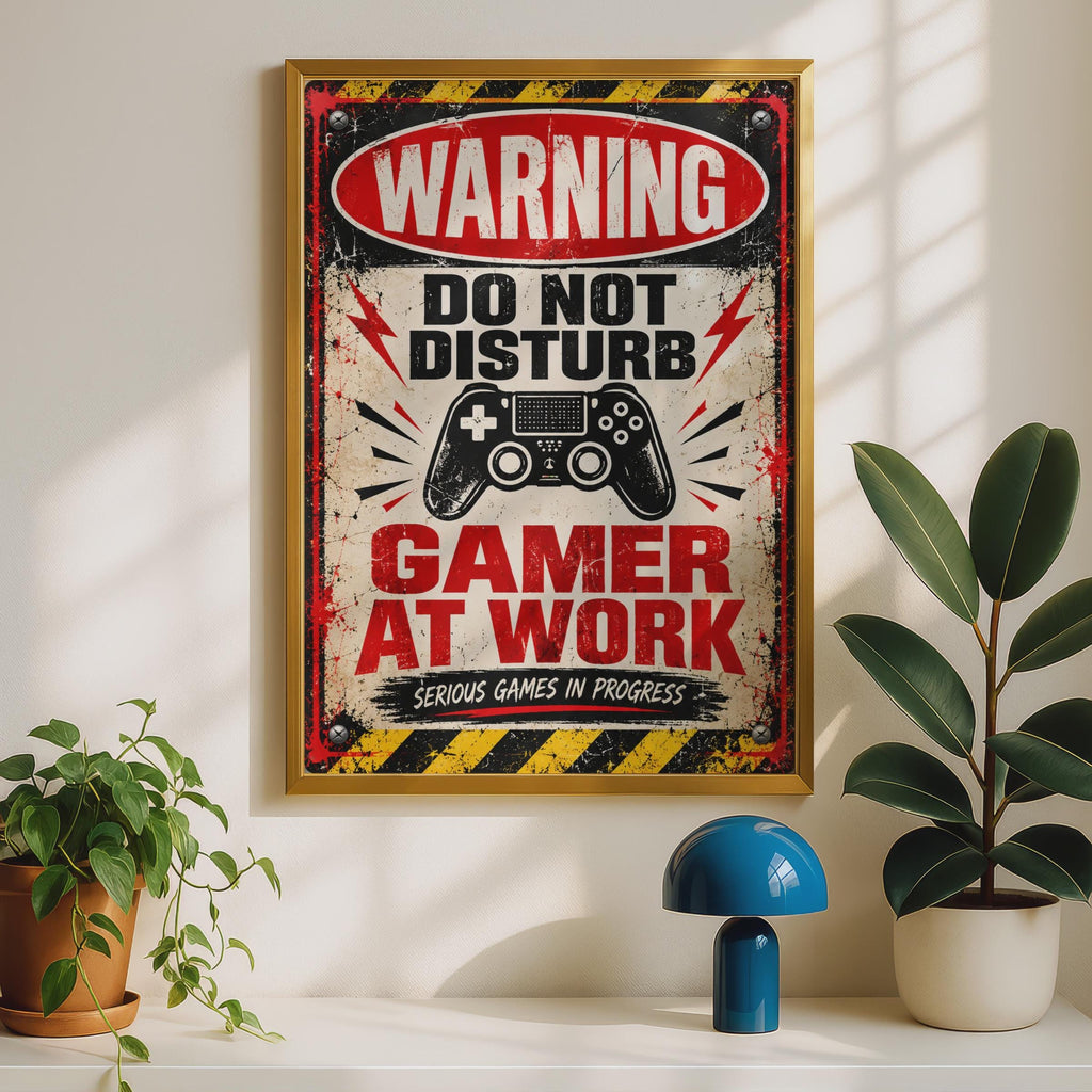 Retro Gamer Warning Sign Poster, Do Not Disturb Gaming Print, Boys Bedroom Wall Art