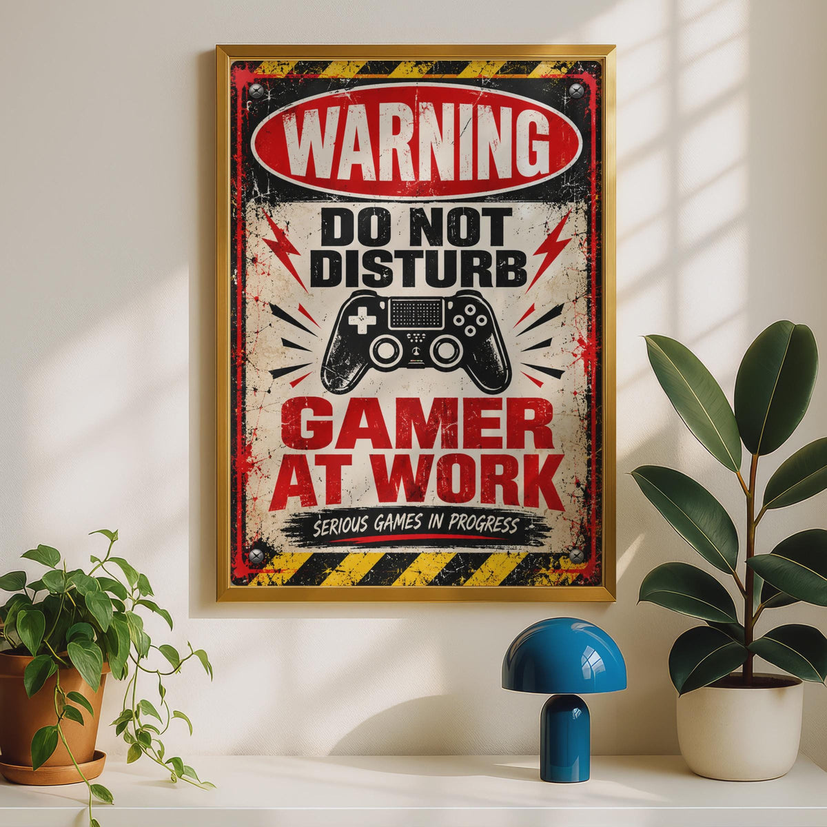 Retro Gamer Warning Sign Poster, Do Not Disturb Gaming Print, Boys Bedroom Wall Art