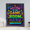 Neon Game Room Poster, Gamer Wall Art, Boys Bedroom Decor (Print)