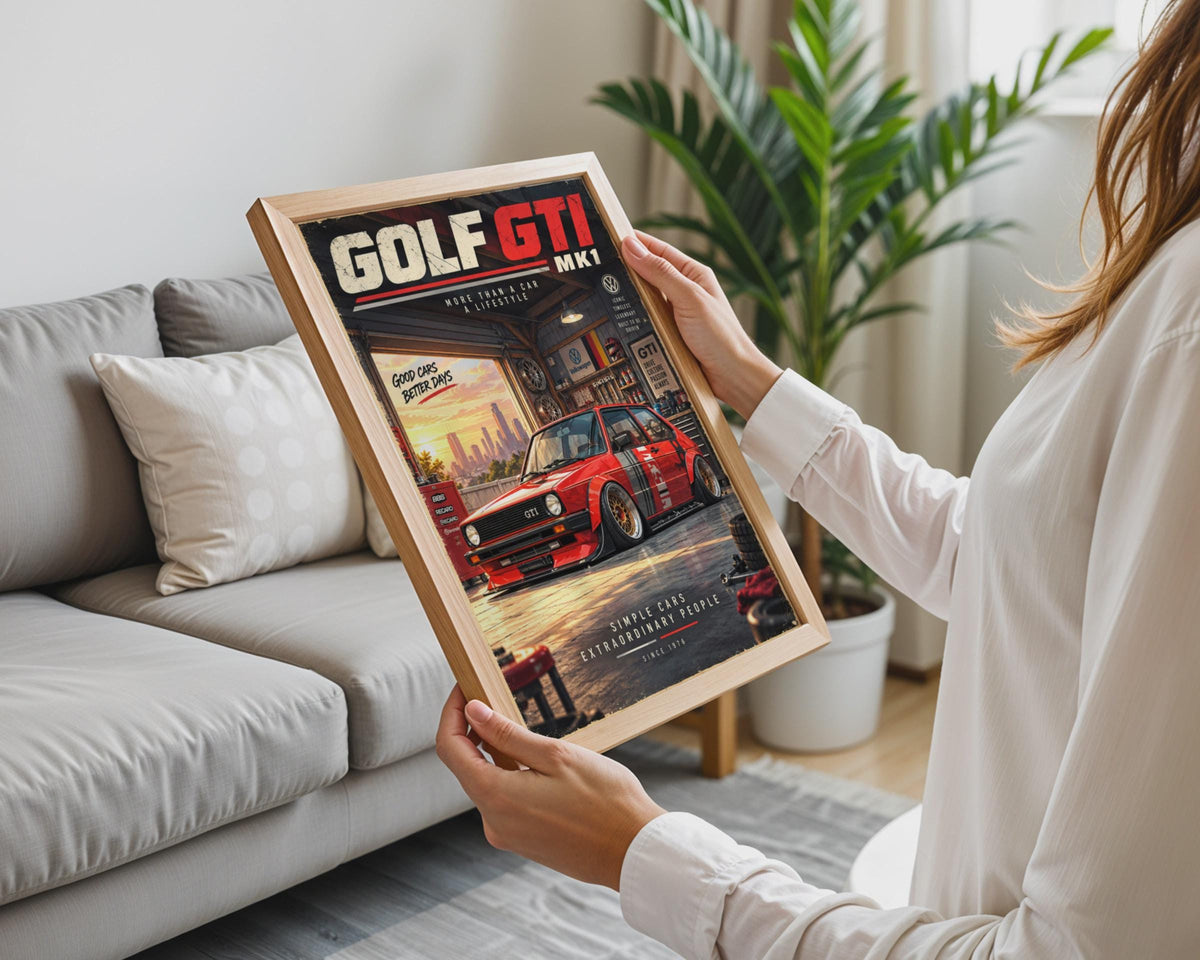 VW Golf GTI MK1 Poster, Retro Garage Art, Car Enthusiast Gift (A4)